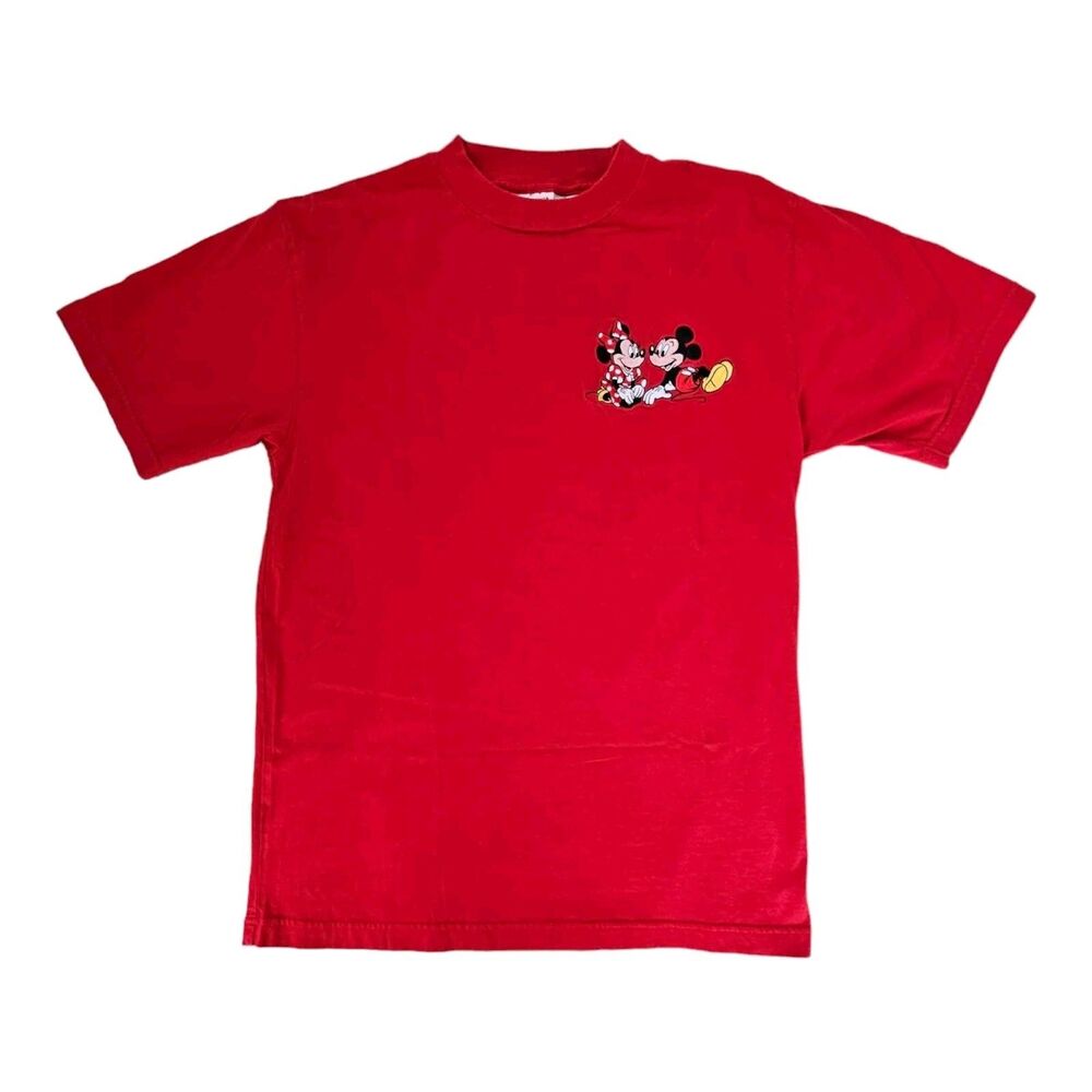 DISNEY Mickey Inc Embroidered Mickey Minnie Mouse Red T-Shirt Men's Large